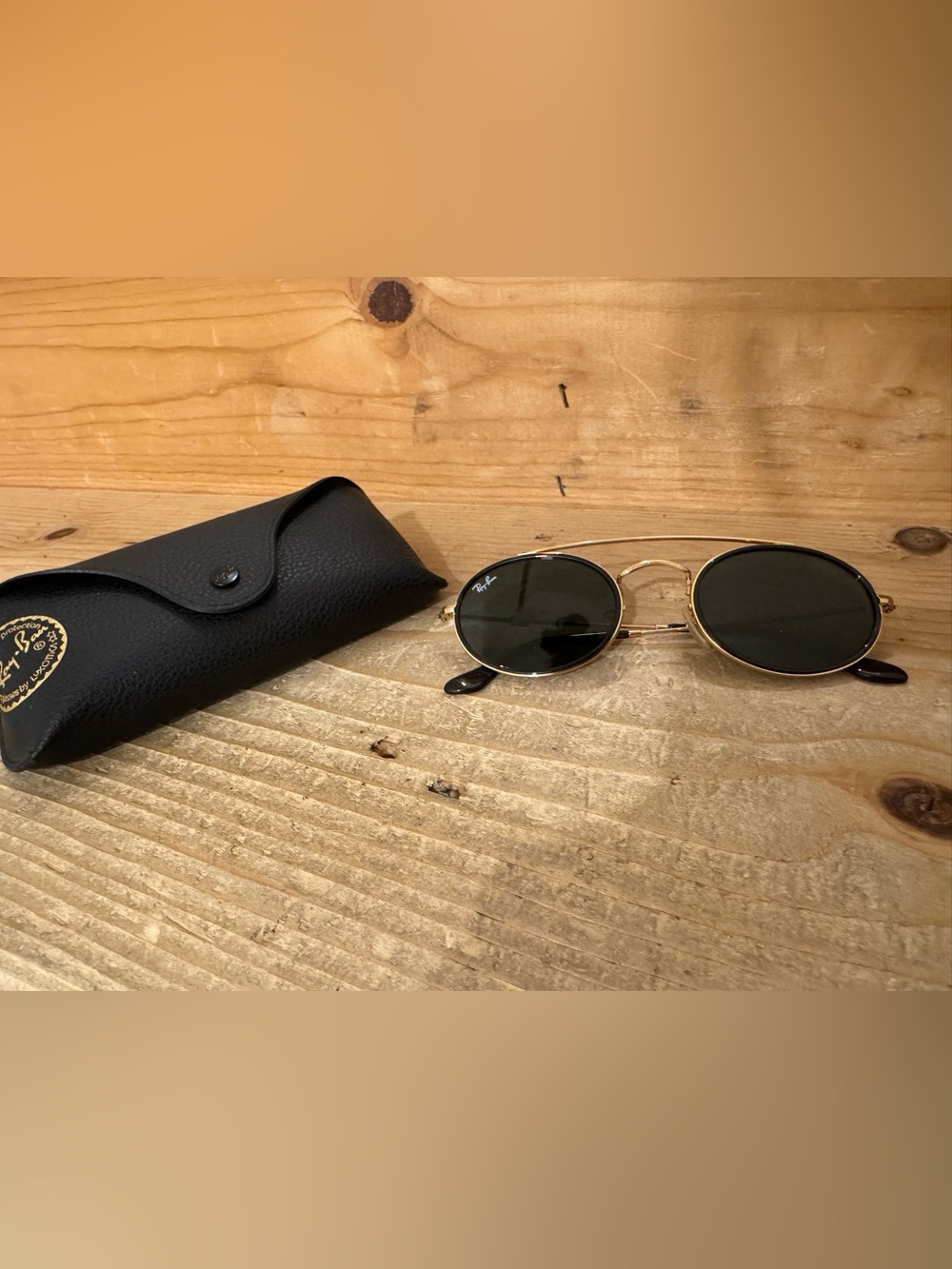 Ray-Ban Gold Frame Sunglasses with Dark Green Lenses
